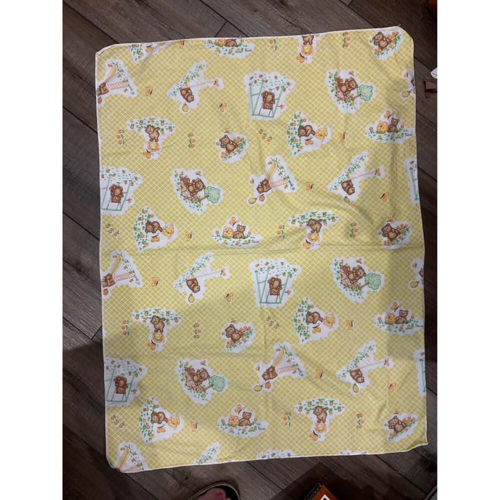 Vintage Daekor Yellow Teddy Bear Baby Blanket 38x28” flannel